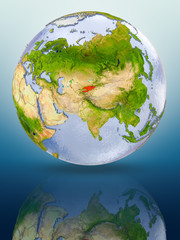 Fototapeta premium Kyrgyzstan on globe