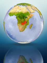 Zambia on globe
