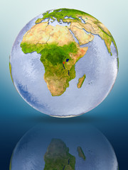 Burundi on globe