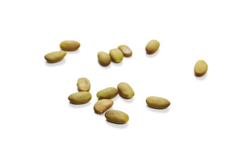 Green acacia seeds pile isolated on white background