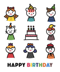 cute birthday outline style character. flat design style vector graphic illustration
