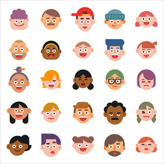 geometric style face icon set. flat design style vector graphic illustration