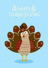 Thanksgiving greeting card with cute turkey