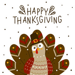 Thanksgiving greeting card with cute turkey