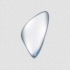 Realistic pure and transparent water drops set with shadow on gray background. Vector illustration