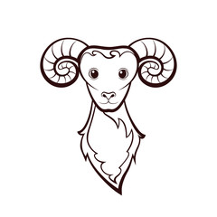Head of a sheep. Drawing on a white background. Vector illustration. Animals wildlife design.