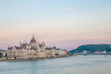 Fototapeta na wymiar Budapest cityscape with Parliament building at Danube river, Hungary