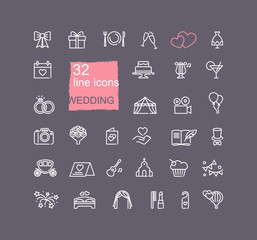 Linear icons on the theme of the wedding