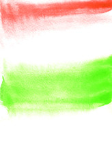 Naklejka premium Card with green and red blots. Watercolor painting for design. Abstract bright textured backdrop. Postcard, banner, logo, invitation. Hand paint isolated on white background. Vector illustration.