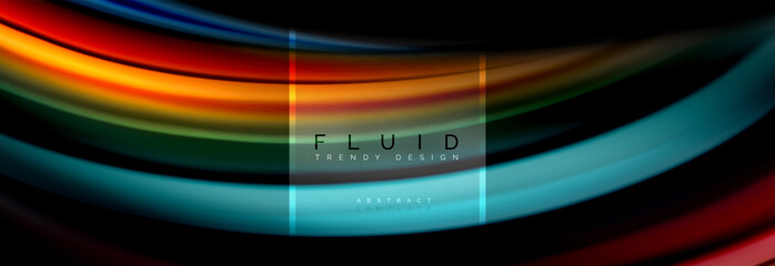 Fluid colors abstract background colorful poster, twisted liquid design on black, colorful marble or plastic wave texture backdrop, multicolored template for business or technology presentation or web