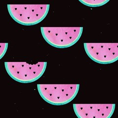 Fruit watercolor seamless background. Watermelon. Illustration.