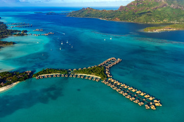 bora bora french polynesia aerial airplane view luxury resort overwater