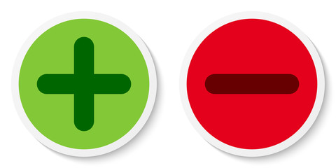 Fototapeta premium Set of flat round plus & minus sign icons, buttons, stickers. Positive and negative symbols. Vector EPS 10