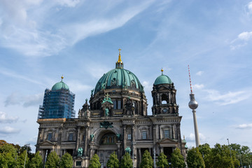 Berlin cathedral with the television tower in the background
