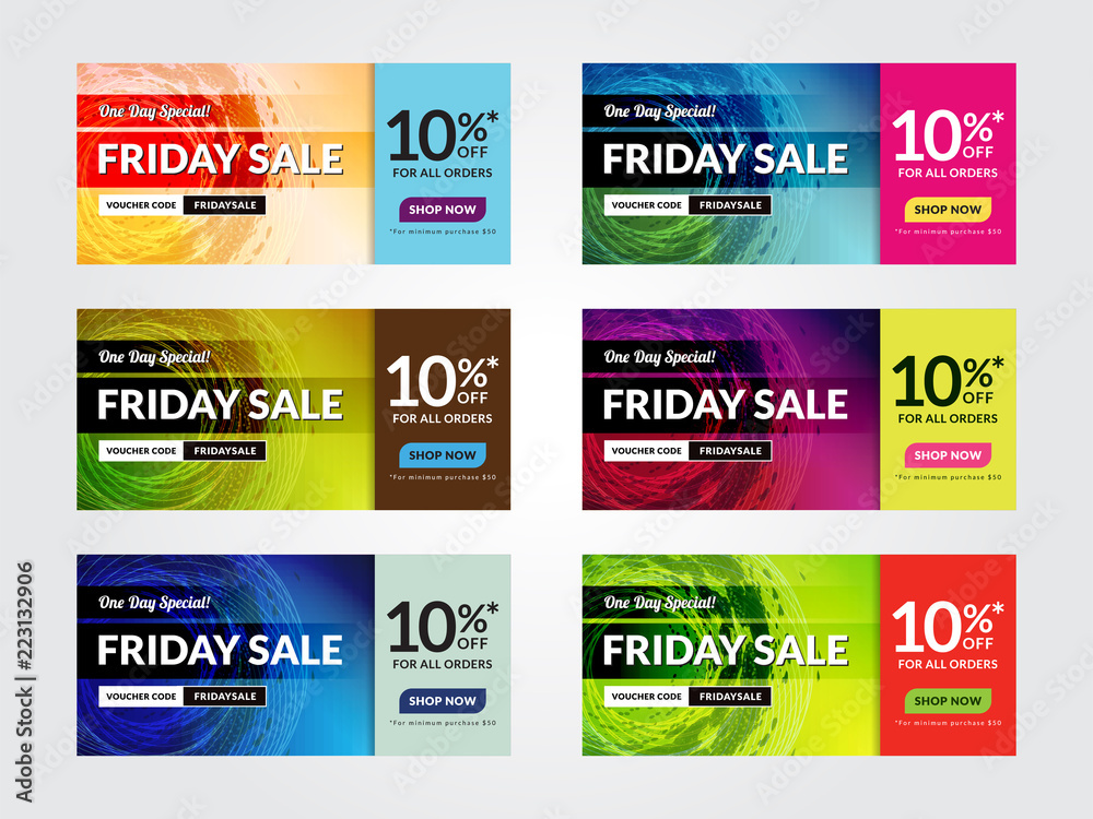 Wall mural multipurpose banner design in 6 different color themes