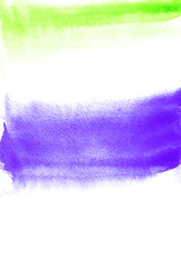 Card with blue and green blots. Watercolor painting for design. Abstract bright textured backdrop. Postcard, banner, logo, invitation. Hand paint isolated on white background. Vector illustration.