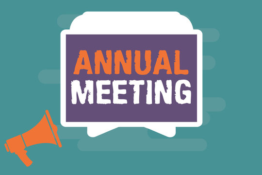 Conceptual hand writing showing Annual Meeting. Business photo showcasing Yearly gathering of an organization interested shareholders.