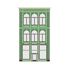 Beautiful detailed linear cityscape collection with townhouses. Small town street with victorian building facades. Template for web, graphic, game and motion design. Vector illustration