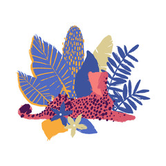 Naklejka premium Vector graphic cheetah surrounded by exotic plants