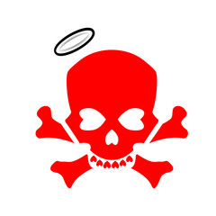 Cardiac red skull. Illustration for designer, isolated