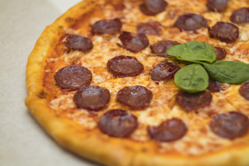 pizza background at the top Margarita salami