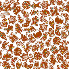 Gingerbread candy seamless pattern on white background