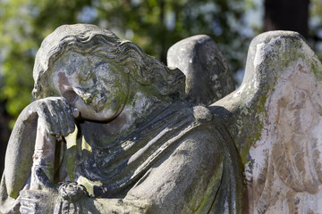 Obraz premium Historic Statue on the mystery old Prague Cemetery, Czech Republic