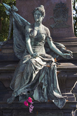 Historic Statue on the mystery old Prague Cemetery, Czech Republic