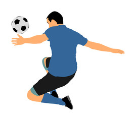 Fototapeta na wymiar Soccer player in action vector illustration isolated on white background. Football player. Goalkeeper defense position. Defender sportsman position. Save penalty. Goalkeeper on goal defends penalty.