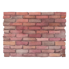 Watercolor brick wall isolated on white background