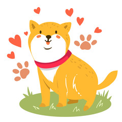 Cute funny cartoon dog. Vector Shiba inu. Dog illustration. Furry human friends. Home animal.