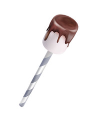 Marshmallow in pink glaze on a stick. Vector illustration.