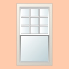 Vertical sliding winding wooden white, metal plastic realistic.