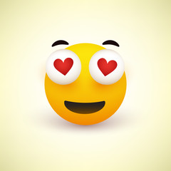 Smiling Face With Heart Shaped Eyes on Yellow Background - Vector Design