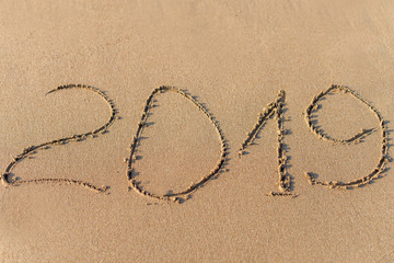 2019 year on the sea shore. Top view