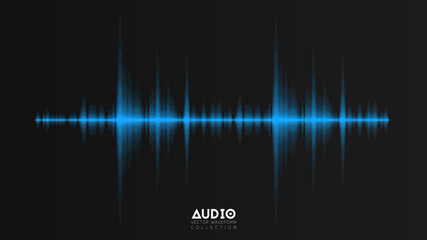 Vector echo audio wavefrom. Abstract music waves oscillation. Futuristic sound wave visualization. Synthetic music technology sample. Tune print with blurred bars. - obrazy, fototapety, plakaty