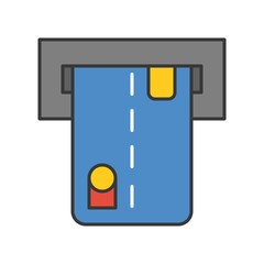 credit or debit card in atm machine, bank and financial related icon, filled outline editable stroke
