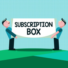 Writing note showing Subscription Box. Business photo showcasing button if you clicked on will get news or videos about site.