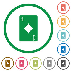 Four of diamonds card flat icons with outlines
