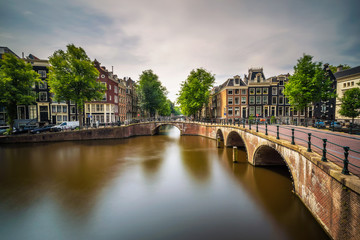 Famous Keizersgracht canal intersection in Amsterdam