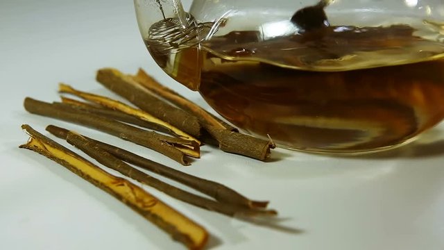 White Willow Bark Medical tea. Tea from Willow Bark close-up