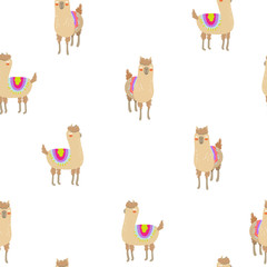 Seamless vector pattern with cute alpacas. Child illustration with a lama from Peru.
