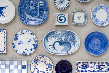 Beautiful old ceramic tiles patterns in the park public.