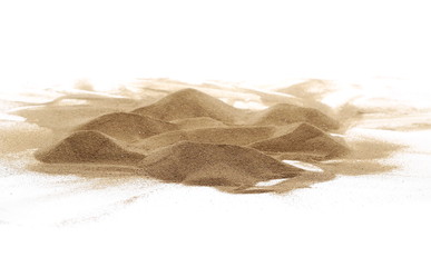 Fototapeta na wymiar Desert sand pile, dune isolated on white background and texture, with clipping path