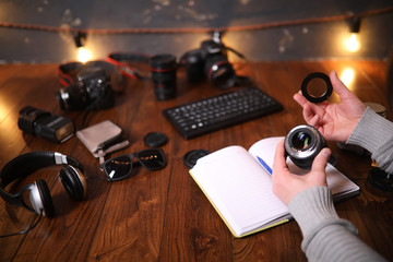 The photographer's desk, digital camera accessories