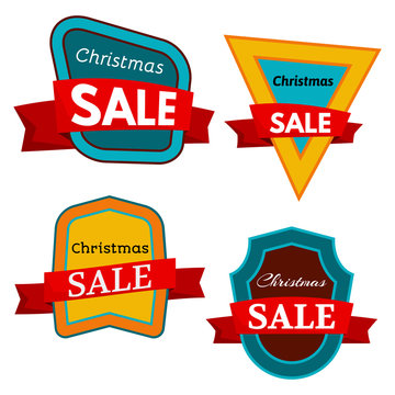 Four colorful Christmas Sale badges