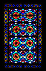 Stained glass window in Dolat Abad Garden, Yazd, Iran