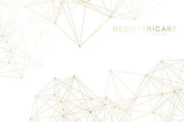 Geometric abstract background with connected line and dots. Scientific concept for your design. Global cryptocurrency blockchain business banner concept. Vector illustration