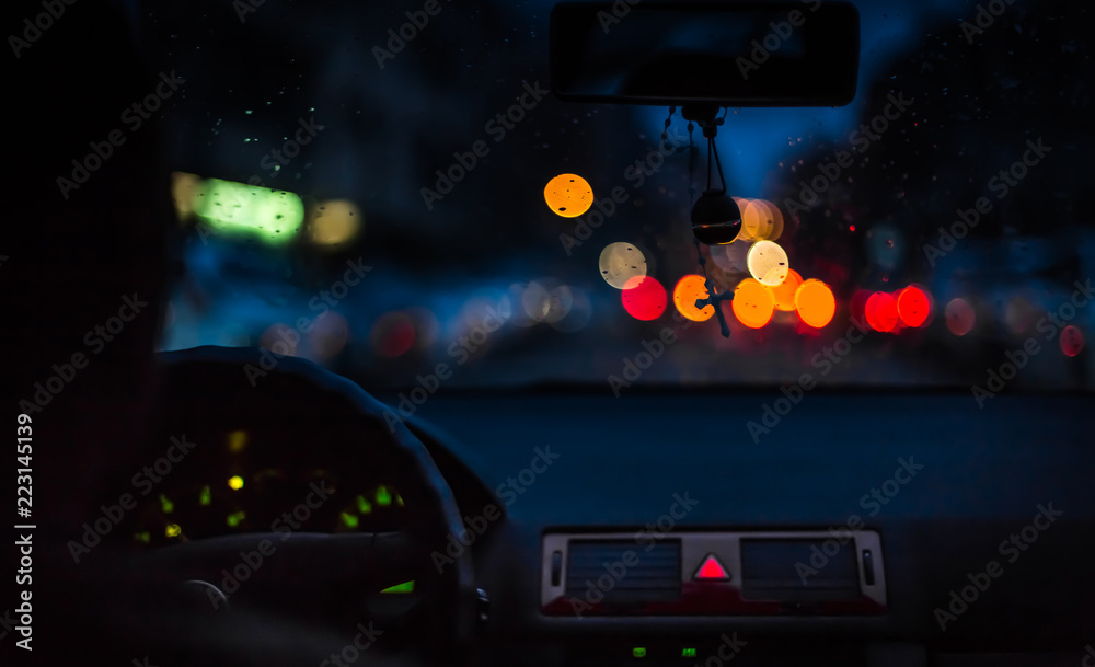 Wall mural Bokeh lights from traffic on night time for background. Blur image