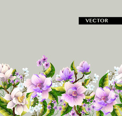 Border with magnolia flowers. Vector illustration.